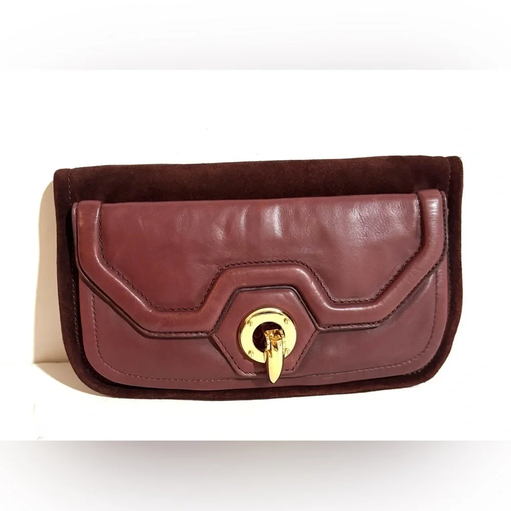 Handmade suede, leather, clutch mini bag Elegant Brown Leather Women's Bag